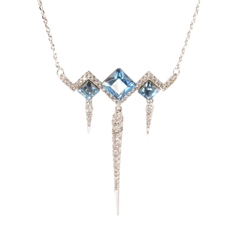 Кулон Xuping колір Родій з кр-ми Swarovski на ланцюжку Ромби з кр-ми Aquamarine довжина 44,5-49,5см х 1мм фото №1 Кулон Xuping колір Родій з кр-ми Swarovski на ланцюжку Ромби з кр-ми Aquamarine довжина 44,5-49,5см х 1мм фото №1