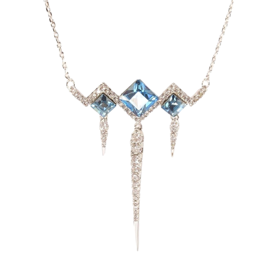 Кулон Xuping колір Родій з кр-ми Swarovski на ланцюжку Ромби з кр-ми Aquamarine довжина 44,5-49,5см х 1мм фото №1 Кулон Xuping колір Родій з кр-ми Swarovski на ланцюжку Ромби з кр-ми Aquamarine довжина 44,5-49,5см х 1мм фото №1