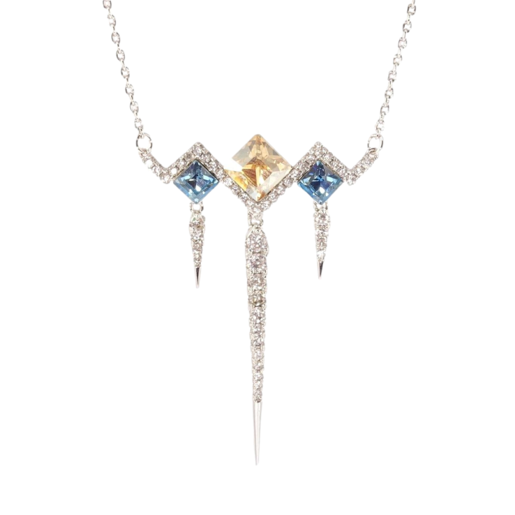 Кулон Xuping колір Родій з кр-ми Swarovski на ланцюжку Ромби з кр-ми Aquamarine та Topaz довжина 44,5-49,5см х 1мм фото №17 Кулон Xuping колір Родій з кр-ми Swarovski на ланцюжку Ромби з кр-ми Aquamarine та Topaz довжина 44,5-49,5см х 1мм фото №17