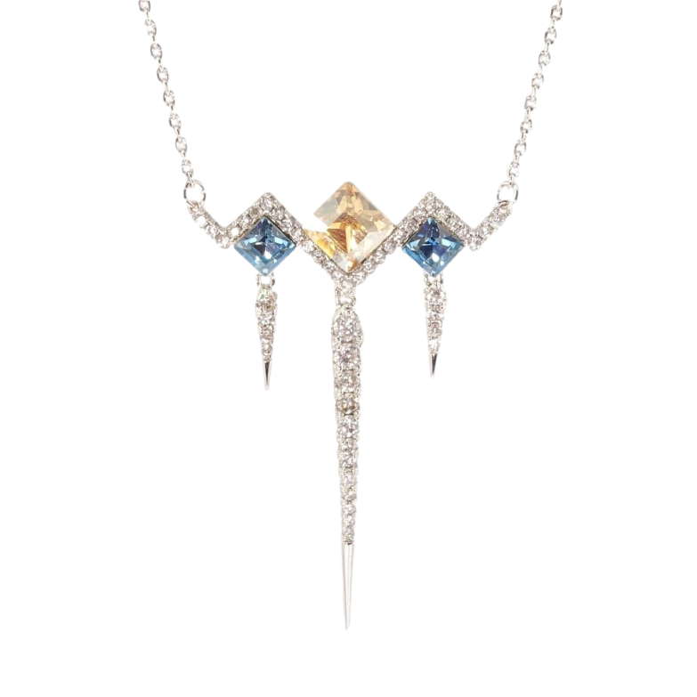 Кулон Xuping колір Родій з кр-ми Swarovski на ланцюжку Ромби з кр-ми Aquamarine та Topaz довжина 44,5-49,5см х 1мм фото №1 Кулон Xuping колір Родій з кр-ми Swarovski на ланцюжку Ромби з кр-ми Aquamarine та Topaz довжина 44,5-49,5см х 1мм фото №1