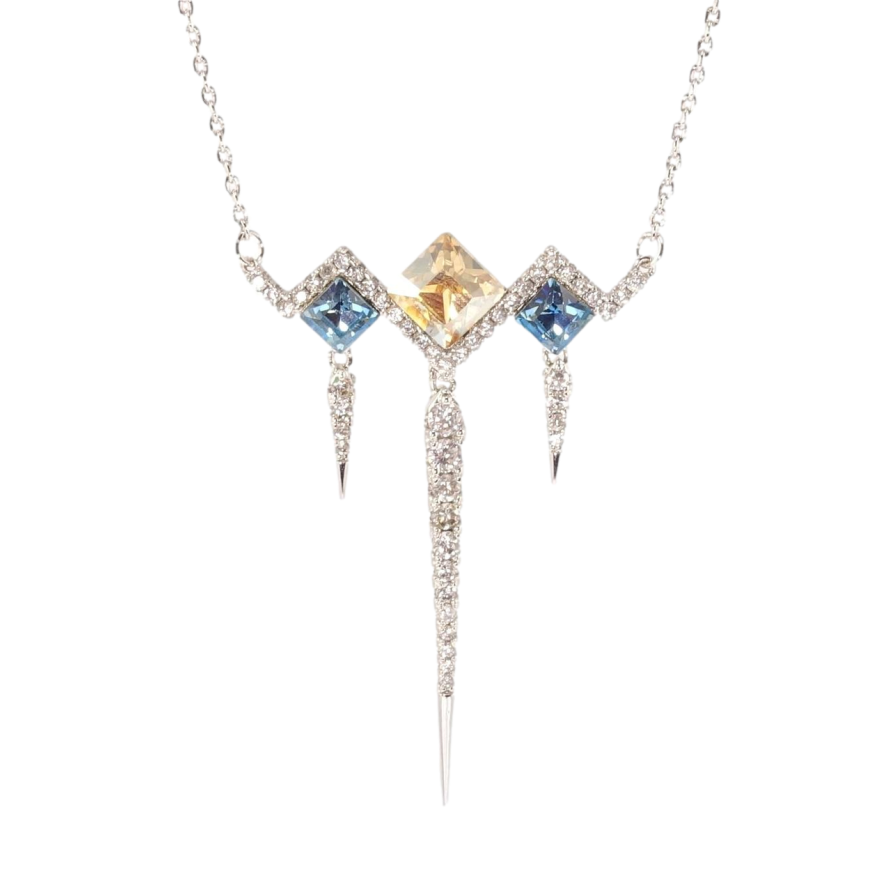 Кулон Xuping колір Родій з кр-ми Swarovski на ланцюжку Ромби з кр-ми Aquamarine та Topaz довжина 44,5-49,5см х 1мм фото №1 Кулон Xuping колір Родій з кр-ми Swarovski на ланцюжку Ромби з кр-ми Aquamarine та Topaz довжина 44,5-49,5см х 1мм фото №1