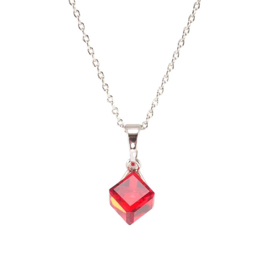 Кулон Xuping колір Родій з кр-ми Swarovski на ланцюжку Куб Siam дл.46-52см х 1мм, к. 6х6мм фото №1 Кулон Xuping колір Родій з кр-ми Swarovski на ланцюжку Куб Siam дл.46-52см х 1мм, к. 6х6мм фото №1