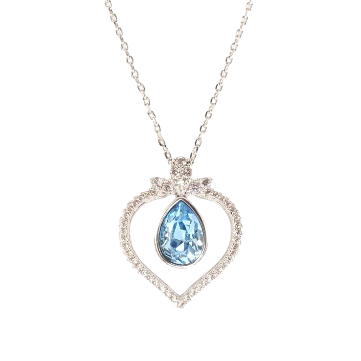 Кулон Xuping колір Родій з кр-ми Swarovski на ланцюжку Крапелька Aquamarine в обрамленні серця дл.40см х 1мм фото №10 Кулон Xuping колір Родій з кр-ми Swarovski на ланцюжку Крапелька Aquamarine в обрамленні серця дл.40см х 1мм фото №10