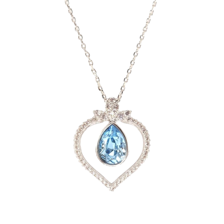 Кулон Xuping колір Родій з кр-ми Swarovski на ланцюжку Крапелька Aquamarine в обрамленні серця дл.40см х 1мм фото №3 Кулон Xuping колір Родій з кр-ми Swarovski на ланцюжку Крапелька Aquamarine в обрамленні серця дл.40см х 1мм фото №3