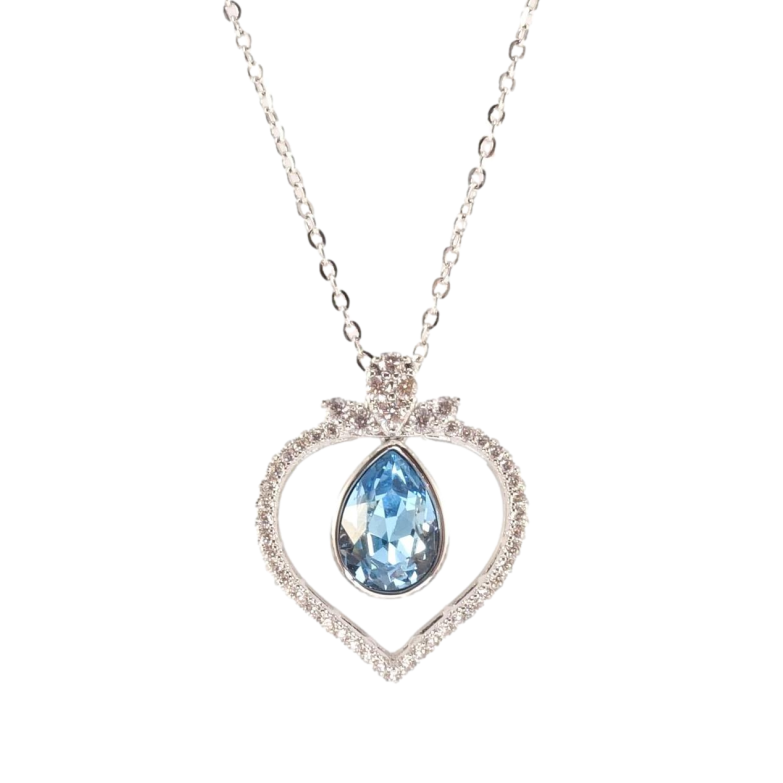 Кулон Xuping колір Родій з кр-ми Swarovski на ланцюжку Крапелька Aquamarine в обрамленні серця дл.42-46см х 1мм фото №4 Кулон Xuping колір Родій з кр-ми Swarovski на ланцюжку Крапелька Aquamarine в обрамленні серця дл.42-46см х 1мм фото №4