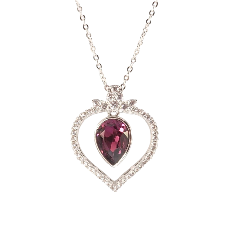 Кулон Xuping колір Родій з кр-ми Swarovski на ланцюжку Крапелька Amethyst в обрамленні серця дл.44,5-50см х 1мм фото №3 Кулон Xuping колір Родій з кр-ми Swarovski на ланцюжку Крапелька Amethyst в обрамленні серця дл.44,5-50см х 1мм фото №3