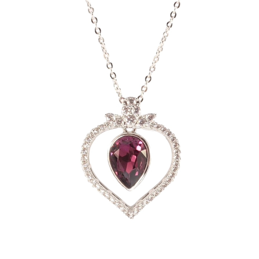 Кулон Xuping цвет Родий с кр-ми Swarovski на цепочке Капелька Amethyst в обрамлении сердца дл.44,5-50см х фото №1 Кулон Xuping цвет Родий с кр-ми Swarovski на цепочке Капелька Amethyst в обрамлении сердца дл.44,5-50см х фото №1