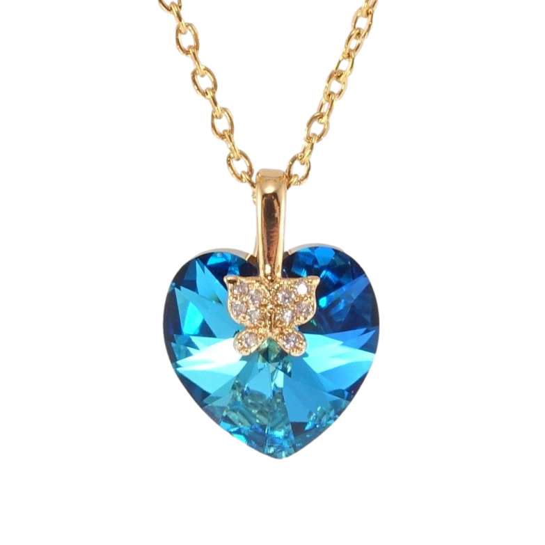 Кулон Xuping колір 18K з кр-ми Swarovski на ланцюжку Кристальне серце Metallic Blue довжина 40-45см х фото №4 Кулон Xuping колір 18K з кр-ми Swarovski на ланцюжку Кристальне серце Metallic Blue довжина 40-45см х фото №4