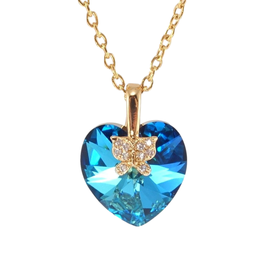 Кулон Xuping колір 18K з кр-ми Swarovski на ланцюжку Кристальне серце Metallic Blue довжина 40-45см х фото №1 Кулон Xuping колір 18K з кр-ми Swarovski на ланцюжку Кристальне серце Metallic Blue довжина 40-45см х фото №1