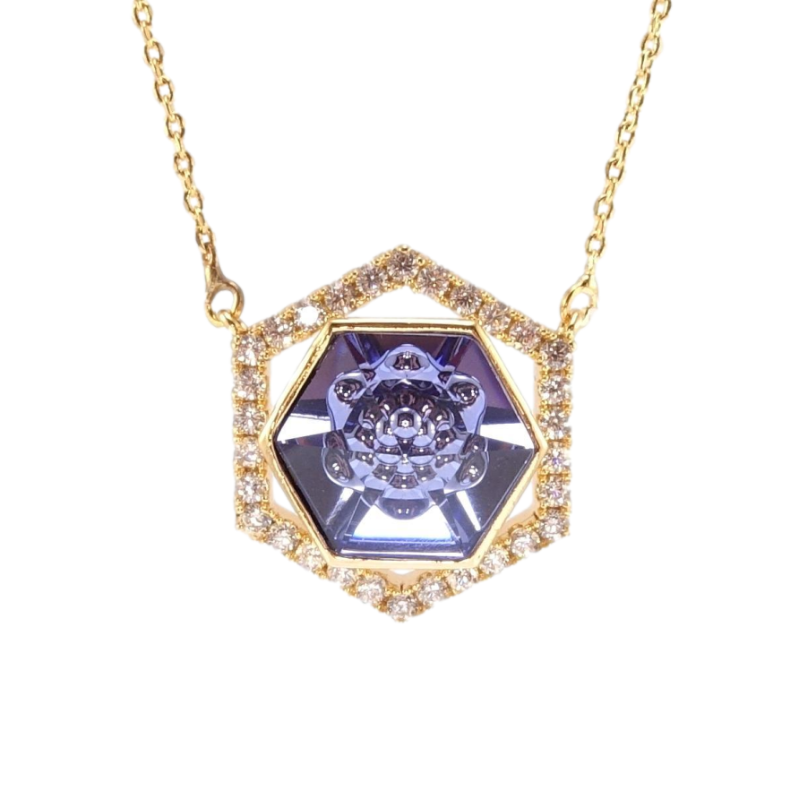 Кулон Xuping 18K з кр-ми Swarovski на ланцюжку Многогранник з кристалом Tanzanite довжина 44-49см х 1мм фото №1 Кулон Xuping 18K з кр-ми Swarovski на ланцюжку Многогранник з кристалом Tanzanite довжина 44-49см х 1мм фото №1