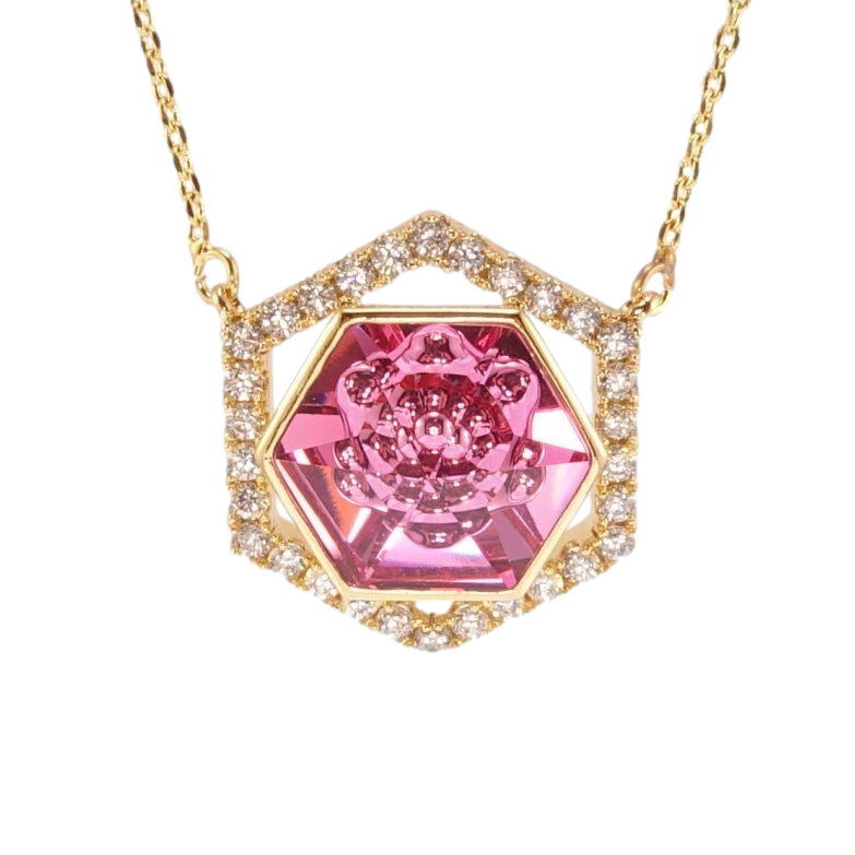 Кулон Xuping 18K з кр-ми Swarovski на ланцюжку Многогранник з кристалом Rose довжина 44-49см х 1мм фото №2 Кулон Xuping 18K з кр-ми Swarovski на ланцюжку Многогранник з кристалом Rose довжина 44-49см х 1мм фото №2