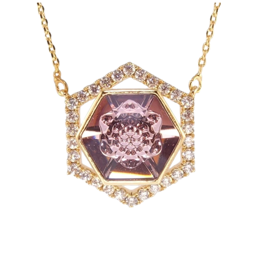 Кулон Xuping 18K с кр-ми Swarovski на цепочке Многогранник с кристаллом Antique Pink длина 44-49см х 1мм фото №1