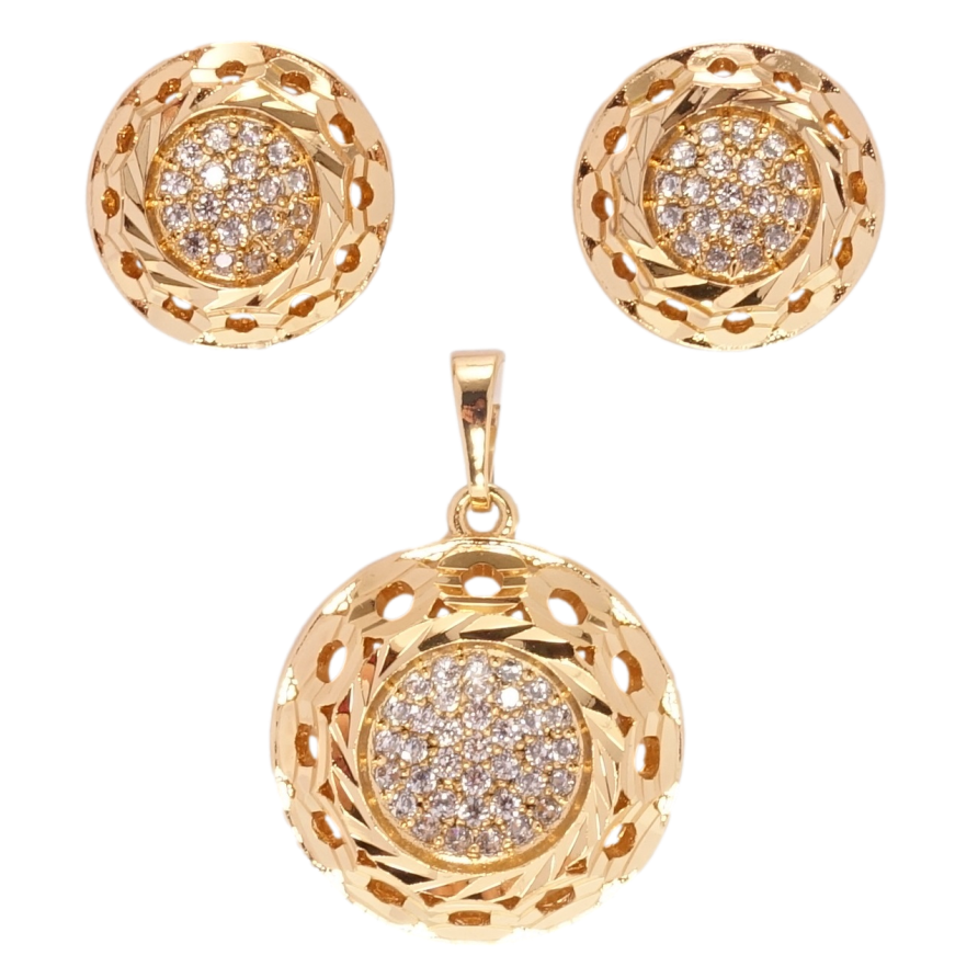 Набір Xuping Позолота 18K Сережки Кулон Круги з різьбленим візерунком та цирконієм фото №1 Набір Xuping Позолота 18K Сережки Кулон Круги з різьбленим візерунком та цирконієм фото №1