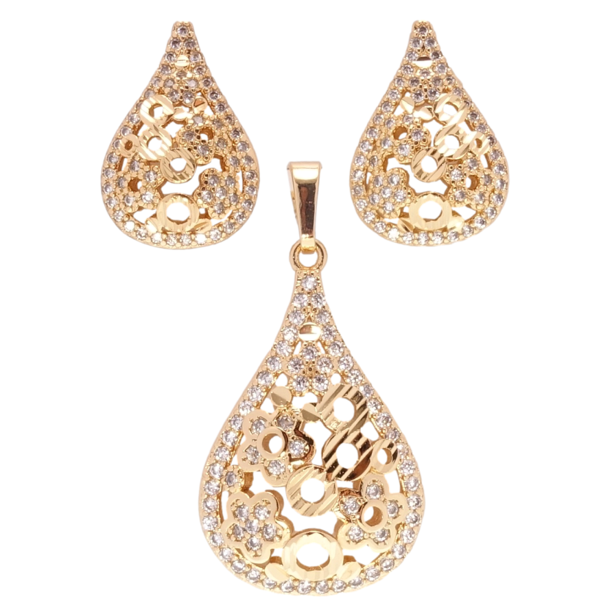 Набір Xuping Позолота 18K Сережки Кулон Ажурні крапельки з цирконієм фото №1 Набір Xuping Позолота 18K Сережки Кулон Ажурні крапельки з цирконієм фото №1