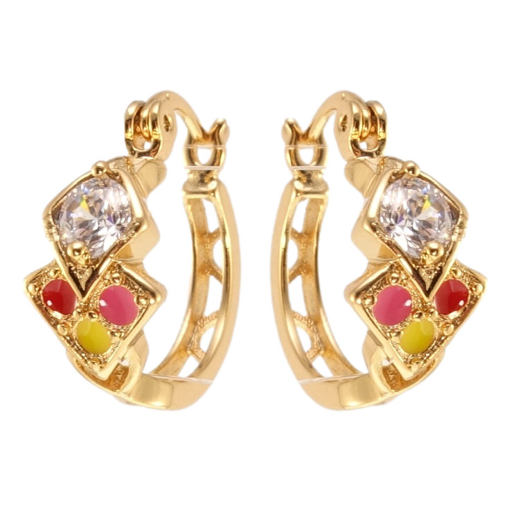 Серьги Xuping Позолота 18K замок-булавка Декоративные кольца с узором эмалью и цирконием ø 1,5см фото №21