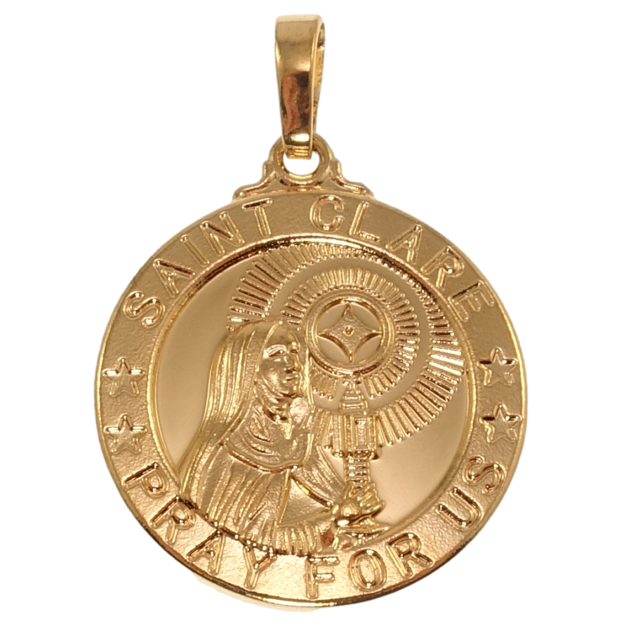 Кулон Xuping Позолота 18K Ладанка Святая Клара покровитель телевизионщиков молится о нас для цепочки до 5мм фото №1 Кулон Xuping Позолота 18K Ладанка Святая Клара покровитель телевизионщиков молится о нас для цепочки до 5мм фото №1