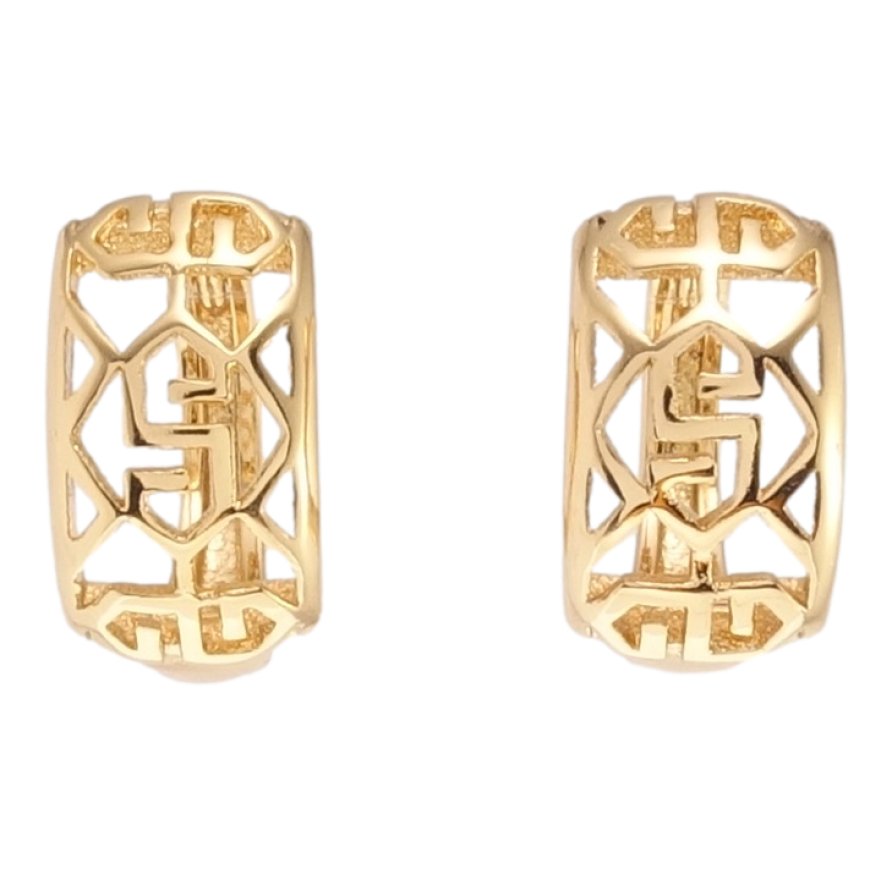 Сережки Xuping Позолота 18K колечка Декоративний різьблений орнамент на один бік фото №1 Сережки Xuping Позолота 18K колечка Декоративний різьблений орнамент на один бік фото №1