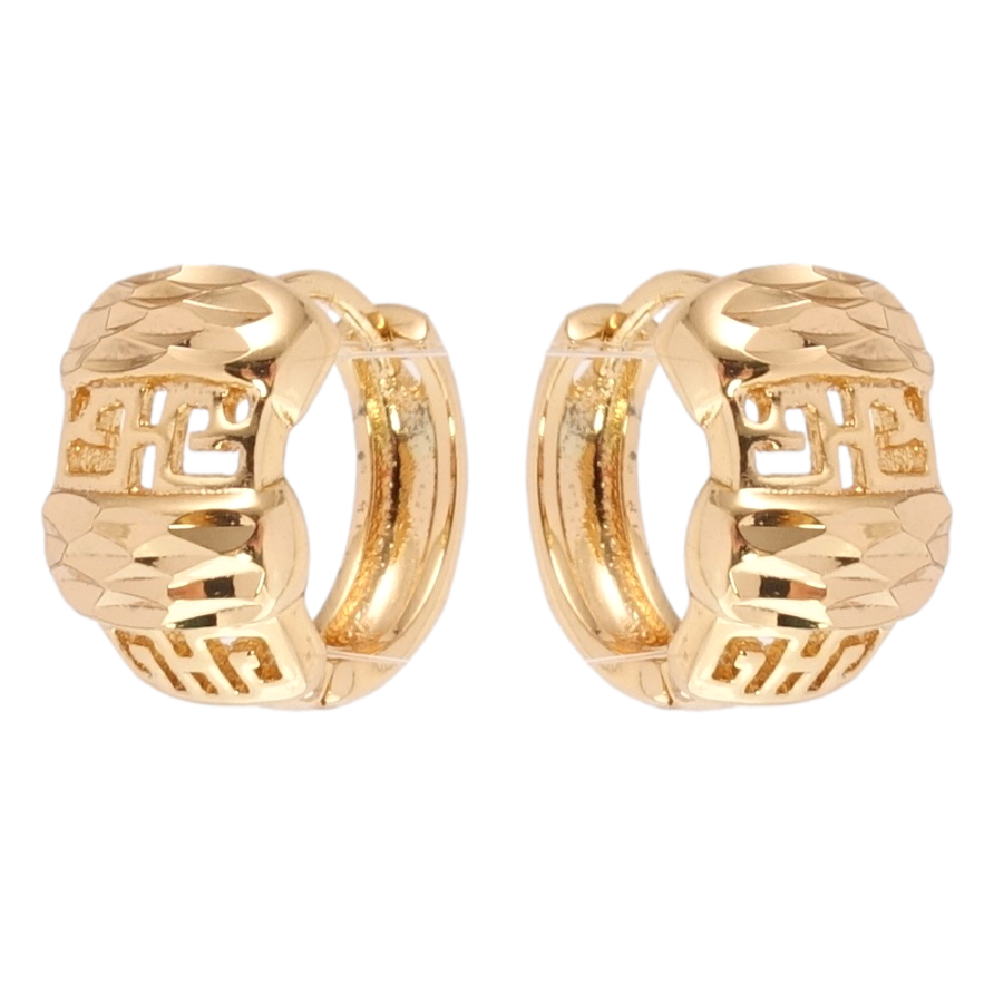 Сережки Xuping Позолота 18K колечка Декоративний різьблений орнамент з насічками фото №1 Сережки Xuping Позолота 18K колечка Декоративний різьблений орнамент з насічками фото №1