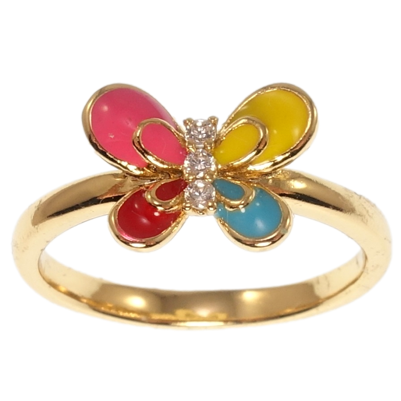 Каблучка Xuping Позолота 18K Метелик кольорова емаль фото №1 Каблучка Xuping Позолота 18K Метелик кольорова емаль фото №1