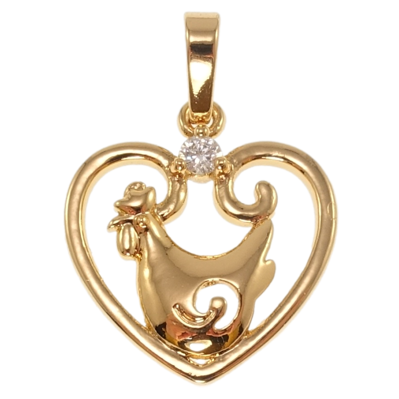 Кулон Xuping Позолота 18K Серце Знак Східного Зодіаку Півень для ланцюжка до 6мм фото №4 Кулон Xuping Позолота 18K Серце Знак Східного Зодіаку Півень для ланцюжка до 6мм фото №4