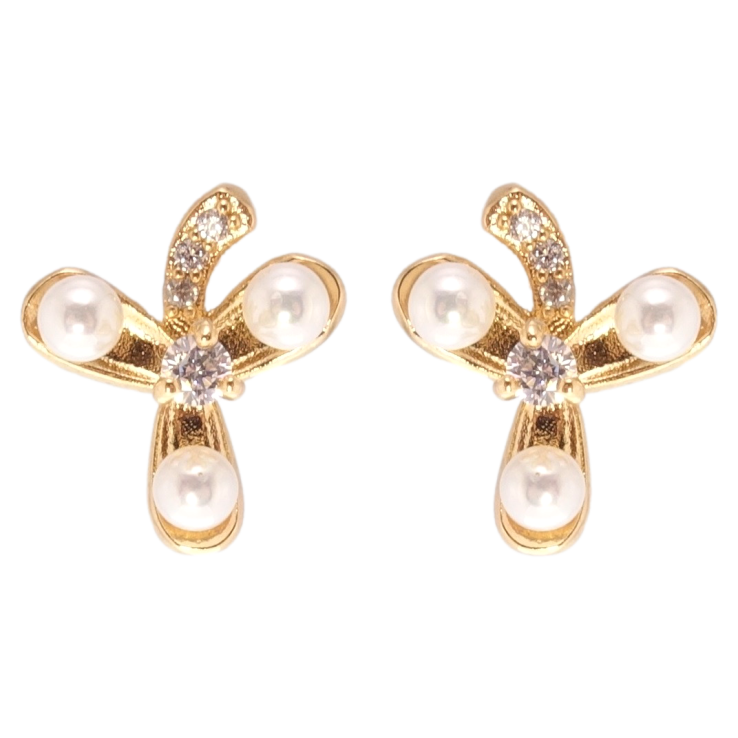 Сережки Xuping Позолота 18K пусети Квіточки з цирконієм та перлами фото №5
