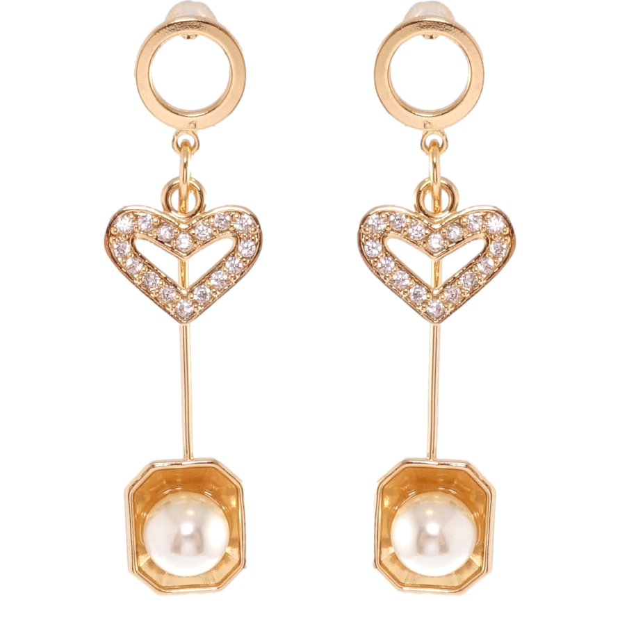 Серьги Xuping Позолота 18K пусеты Подвески с сердечками и жемчугом фото №1 Серьги Xuping Позолота 18K пусеты Подвески с сердечками и жемчугом фото №1