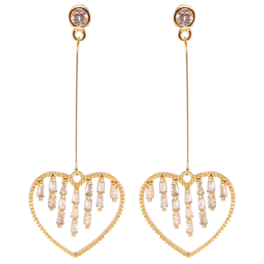 Серьги Xuping Позолота 18K пусеты Подвески сердечки с фианитами фото №1