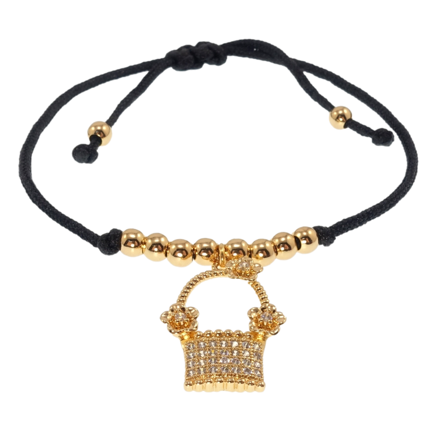 Браслет Xuping Позолота 18K Чорний шнур з підвіскою кошик довжина на затяжці 12-24см х 2мм фото №1 Браслет Xuping Позолота 18K Чорний шнур з підвіскою кошик довжина на затяжці 12-24см х 2мм фото №1