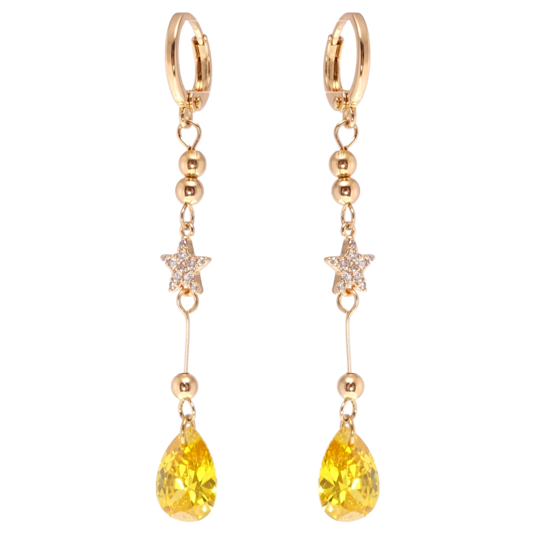 Сережки Xuping Позолота 18K підвіски на колечках Зірочки з жовтими фіанітами фото №12