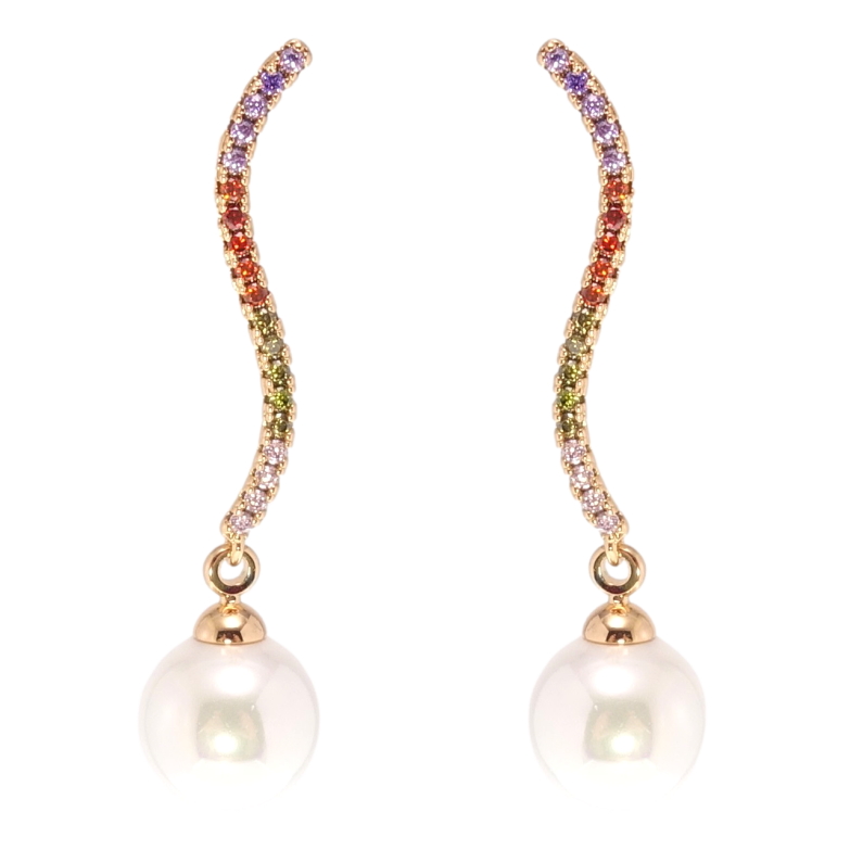 Серьги Xuping Позолота 18K пусеты Инкрустация цветным цирконием с жемчугом фото №1