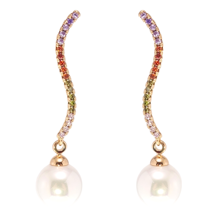 Серьги Xuping Позолота 18K пусеты Инкрустация цветным цирконием с жемчугом фото №1