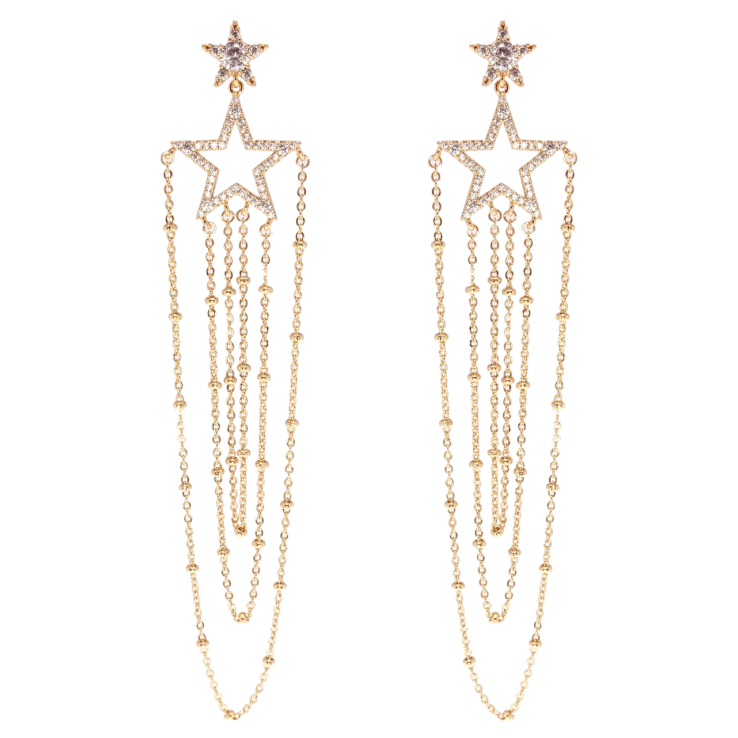 Серьги Xuping Позолота 18K пусеты Звездные подвески с цепочками фото №5