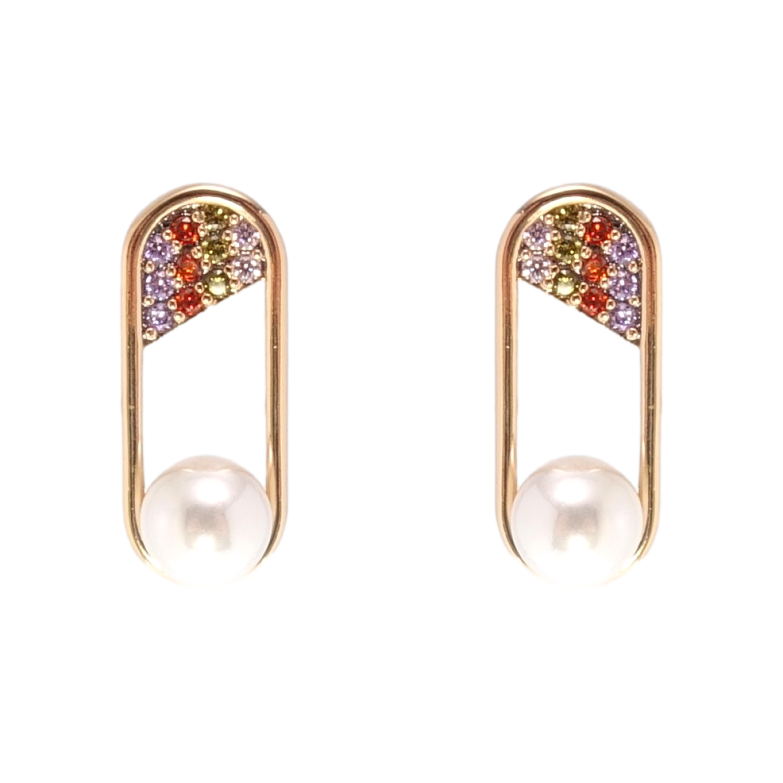Серьги Xuping Позолота 18K пусеты Инкрустация цветным цирконием с жемчугом фото №1