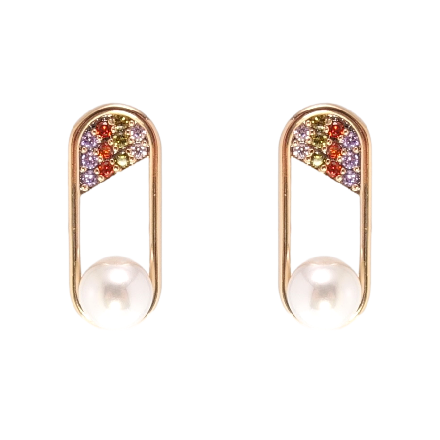 Серьги Xuping Позолота 18K пусеты Инкрустация цветным цирконием с жемчугом фото №1