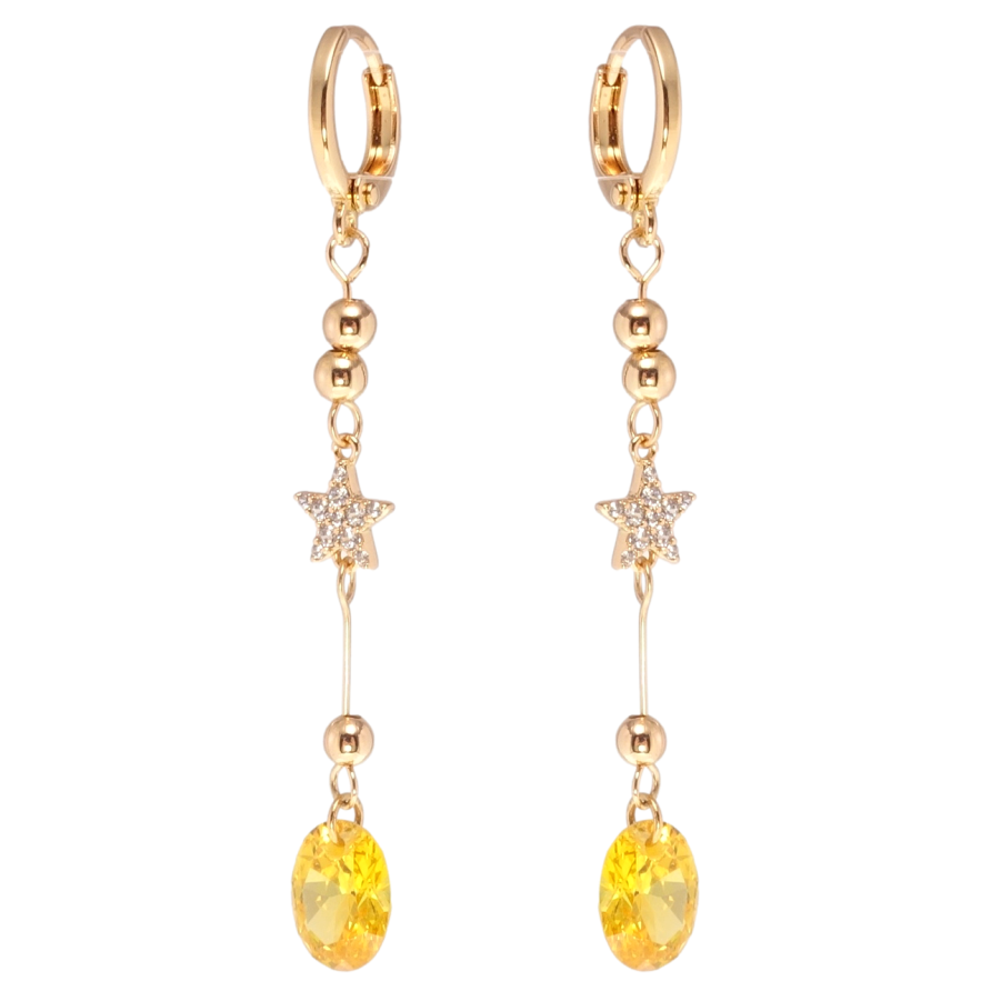 Серьги Xuping Позолота 18K подвески на колечках Кристальные звезды с желтыми фианитами фото №1