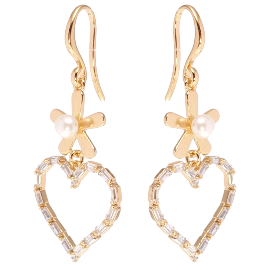 Серьги Xuping Позолота 18K подвески французский замок Цветочки с сердечками фото №1
