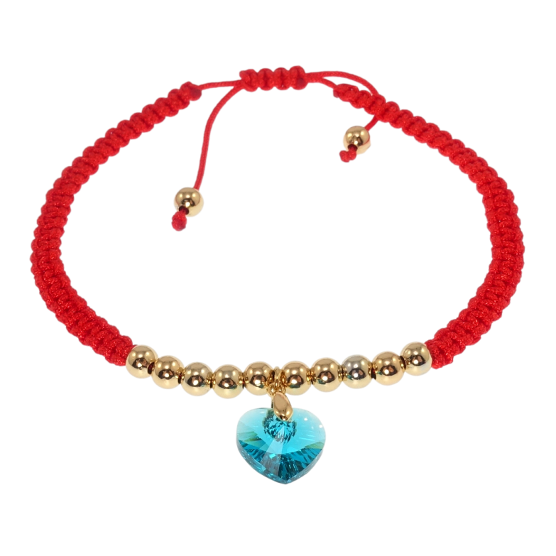 Браслет Xuping QQMM колір 18K з кр-ми Swarovski Червоний шнур із серцем Turquoise на затяжці д.16-22см х фото №9