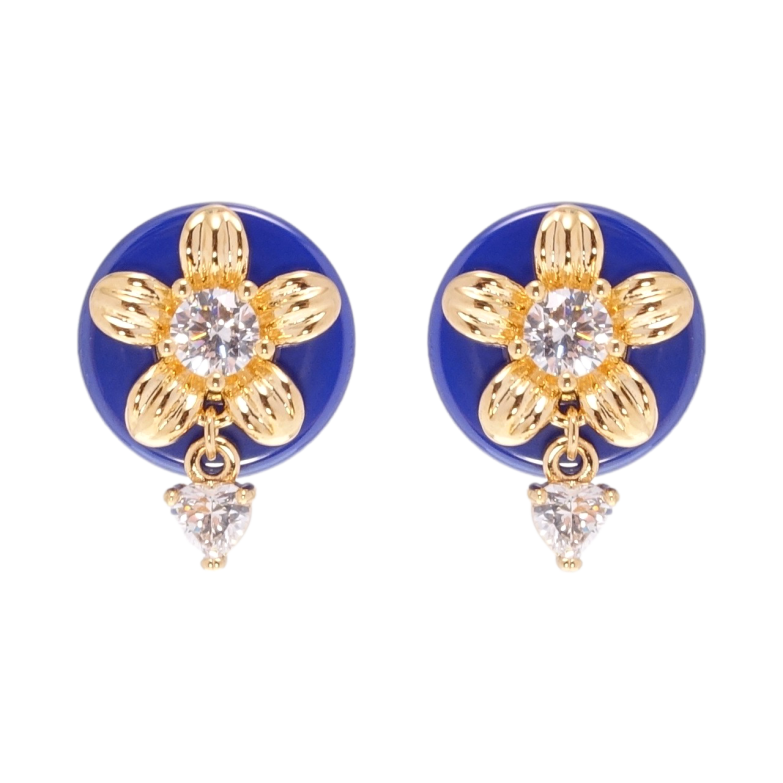 Сережки Xuping Позолота 18K пусети Квіточки на синій кераміці фото №5