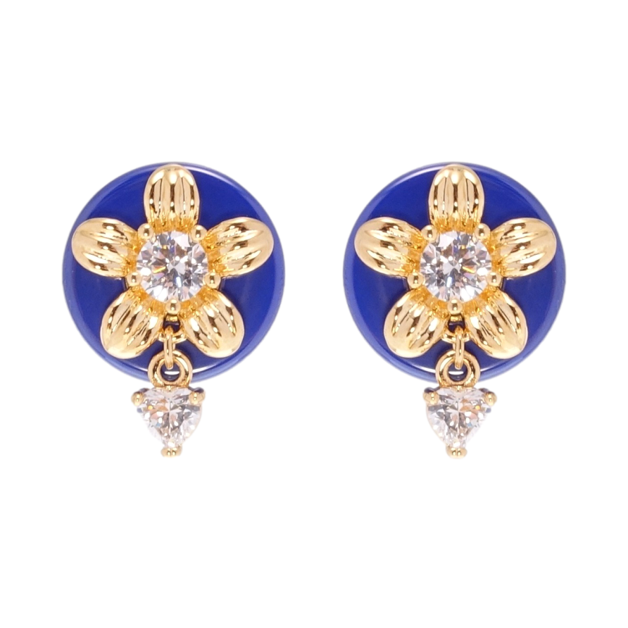 Серьги Xuping Позолота 18K пусеты Цветочки на синей керамике фото №1