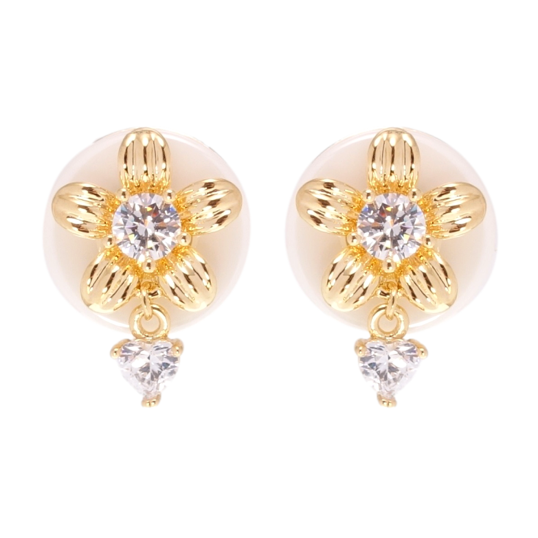 Сережки Xuping Позолота 18K пусети Квіточки на білій кераміці фото №5 Сережки Xuping Позолота 18K пусети Квіточки на білій кераміці фото №5
