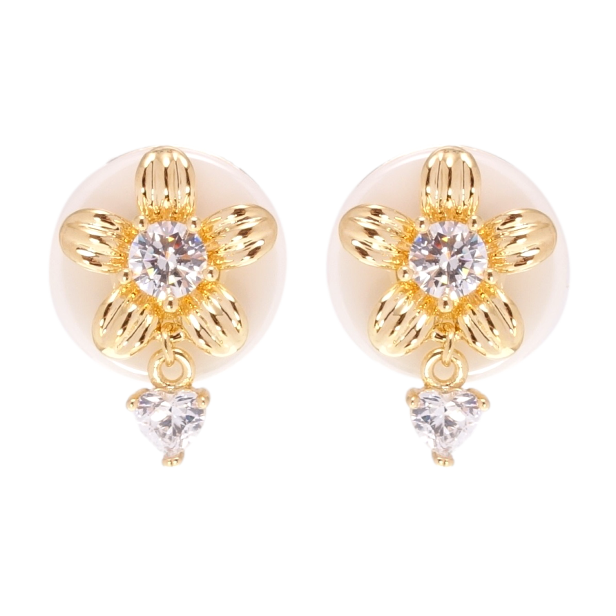 Серьги Xuping Позолота 18K пусеты Цветочки на белой керамике фото №1 Серьги Xuping Позолота 18K пусеты Цветочки на белой керамике фото №1