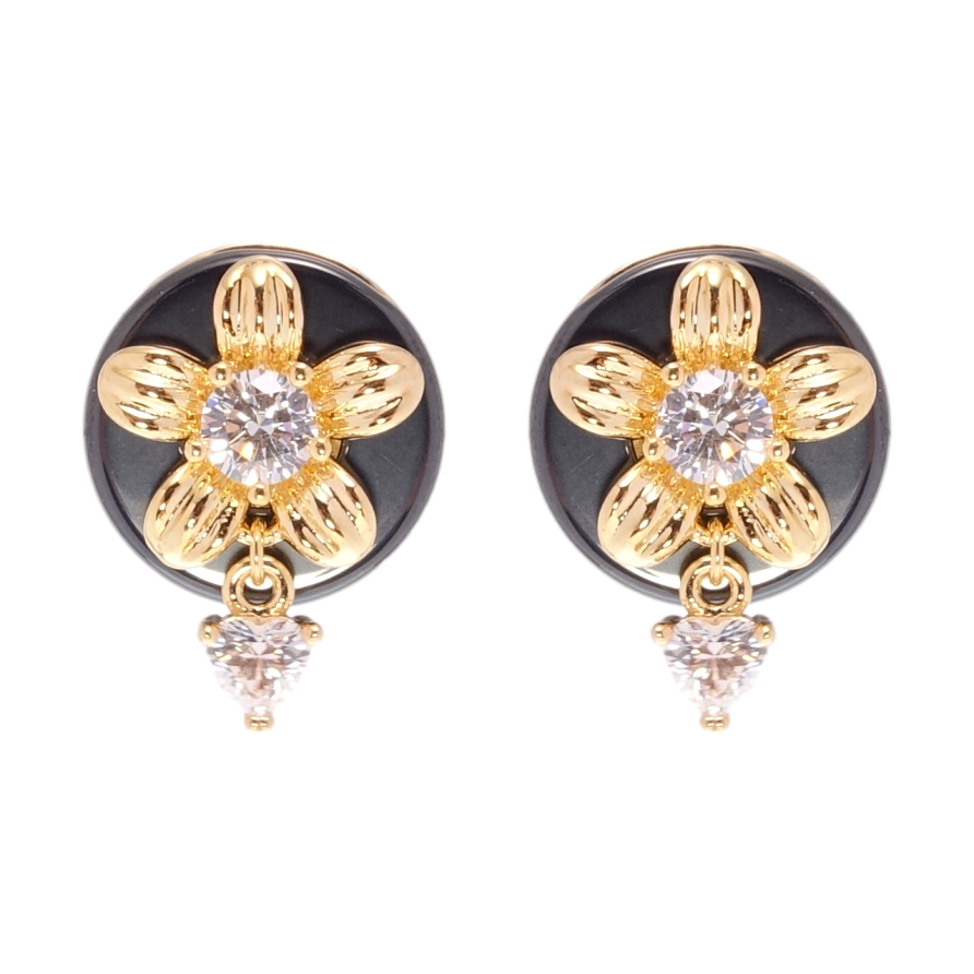 Серьги Xuping Позолота 18K пусеты Цветочки на черной керамике фото №1 Серьги Xuping Позолота 18K пусеты Цветочки на черной керамике фото №1