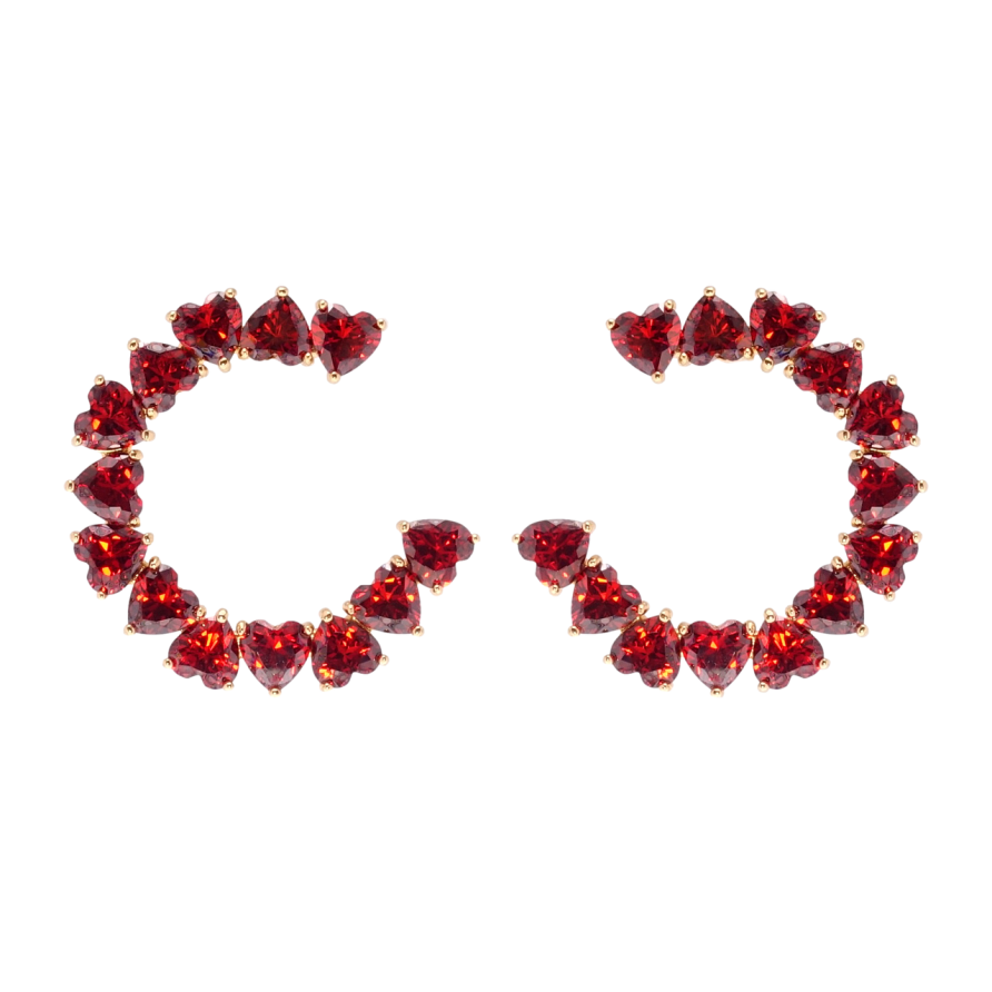 Серьги Xuping Позолота 18K пусеты Сердечки красные фианиты фото №1 Серьги Xuping Позолота 18K пусеты Сердечки красные фианиты фото №1