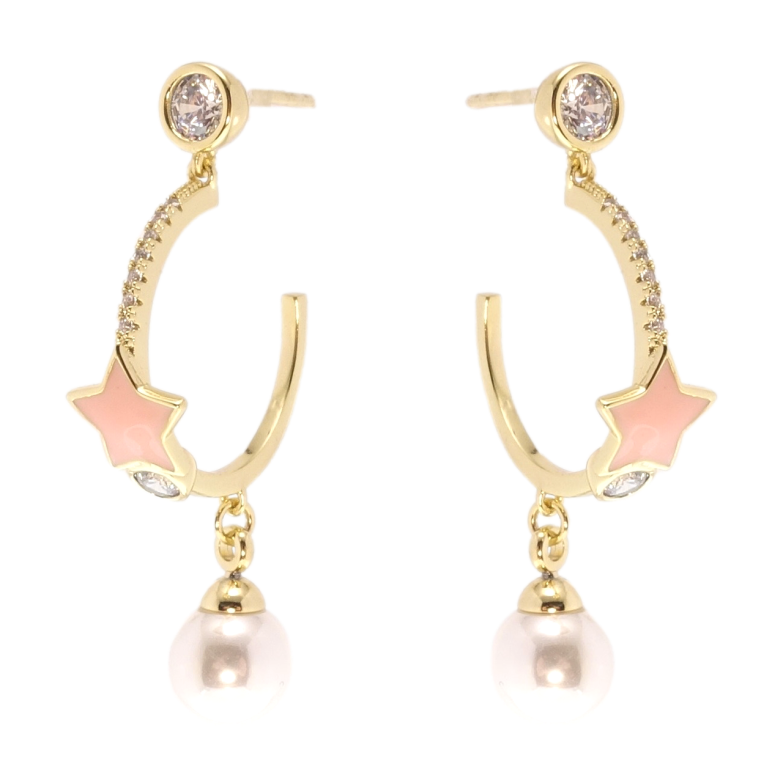 Сережки Xuping QQMM Позолота 14K пусети Підвіски з перлами та зірками з емаллю фото №2