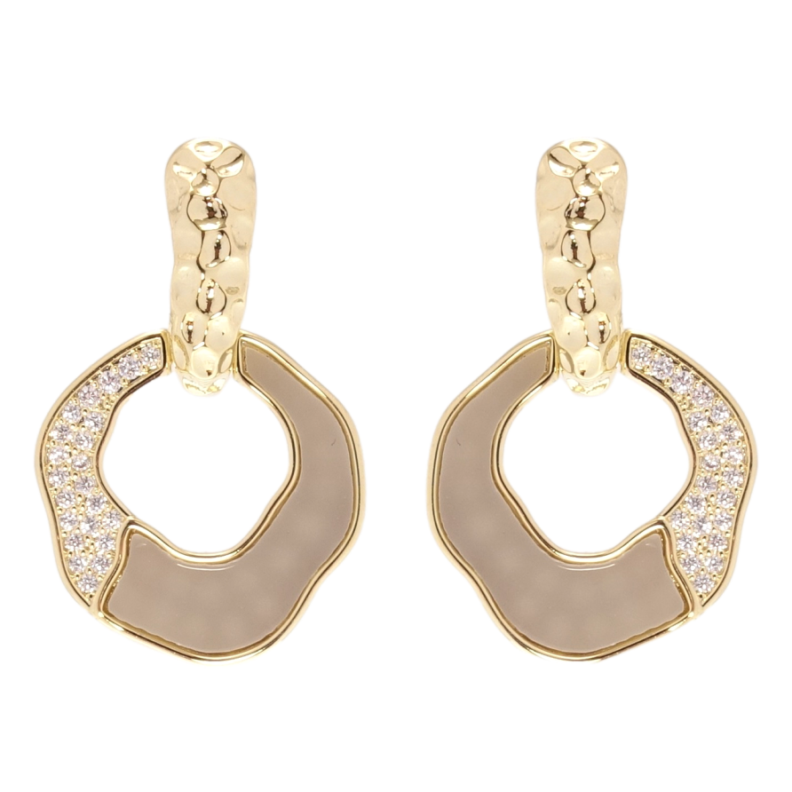 Серьги Xuping QQMM Позолота 14K пусеты Колечки с бежевыми вставками и цирконием фото №1