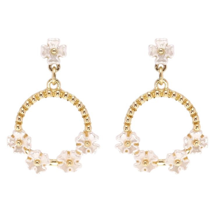 Сережки Xuping QQMM Позолота 14K пусети колечки з перламутровими квіточками фото №23 Сережки Xuping QQMM Позолота 14K пусети колечки з перламутровими квіточками фото №23