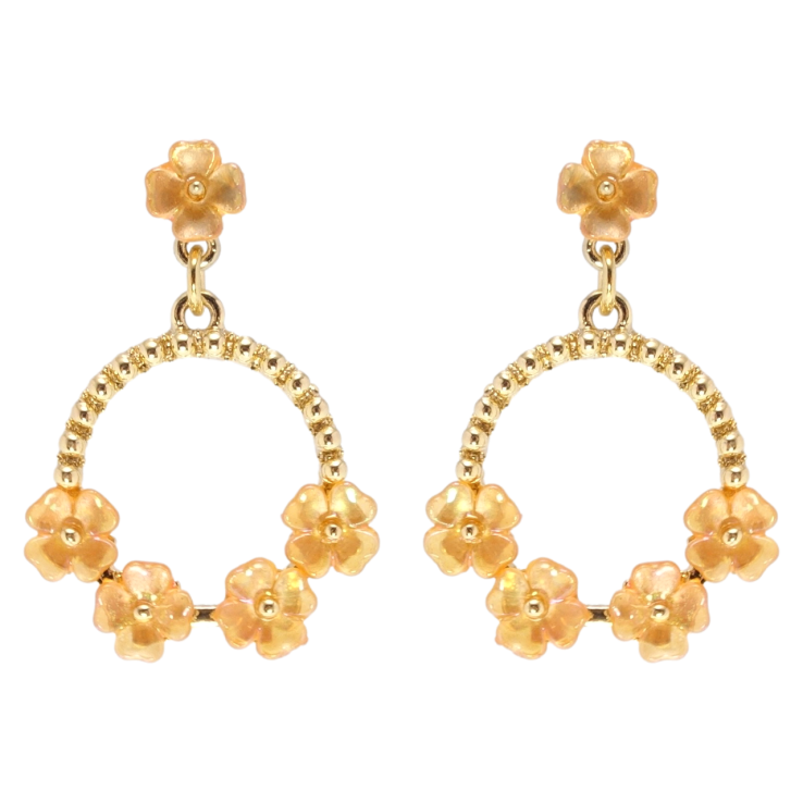 Сережки Xuping QQMM Позолота 14K пусети колечки з перламутровими квіточками фото №10 Сережки Xuping QQMM Позолота 14K пусети колечки з перламутровими квіточками фото №10