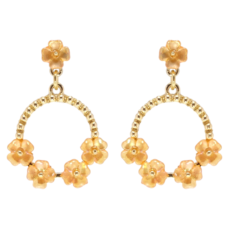 Сережки Xuping QQMM Позолота 14K пусети колечки з перламутровими квіточками фото №1 Сережки Xuping QQMM Позолота 14K пусети колечки з перламутровими квіточками фото №1
