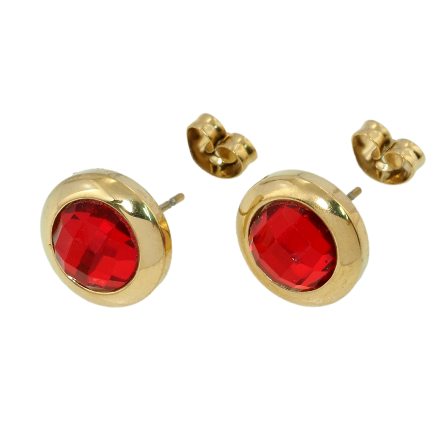 Серьги Xuping TTM Stainless Steel цвет 14K пусеты Красные фианиты ø 12мм фото №1 Серьги Xuping TTM Stainless Steel цвет 14K пусеты Красные фианиты ø 12мм фото №1