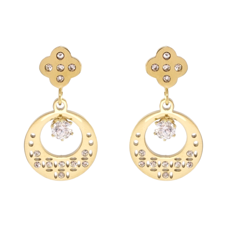 Сережки Xuping TTM Stainless Steel колір 14K пусети Підвіски зі вставками цирконію фото №2 Сережки Xuping TTM Stainless Steel колір 14K пусети Підвіски зі вставками цирконію фото №2